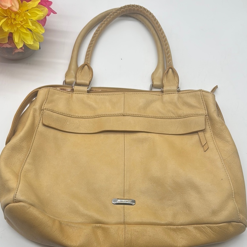 B. Makowsky Tan Leather Handbag with Animal Print Lining MCB7791E